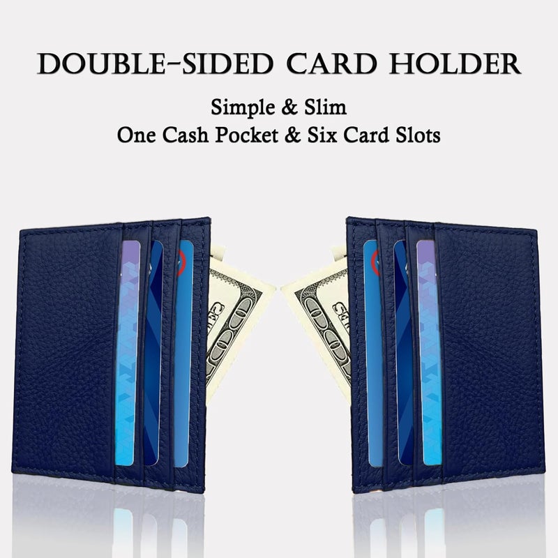 WOXVM Credit Card Holder Wallet RFID Blocking Slim Credit Card Cases Holder Premium Leather Minimalist Front Pocket Small Wallet with 6 Card Slots and 1 Pockets for Men Women (Navy Blue) - Image 4